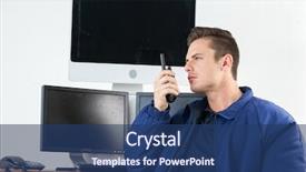  Presentation with security officer - Presentation having security officer talking on walkie background and a ocean colored foreground