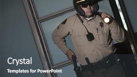  Presentation with middle ages portrait - Cool new PPT layouts with security officers - suspicious middle aged policeman backdrop and a dark gray colored foreground