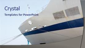  Presentation with container port - Cool new PPT layouts with security operations - container vessel moored backdrop and a sky blue colored foreground