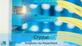  Presentation with information technology - Presentation design with security operations - optical fiber information technology equipment background and a cyan colored foreground