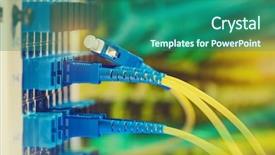  Presentation with information technology - Beautiful slide set featuring security operations - optical fibre information technology equipment backdrop and a ocean colored foreground