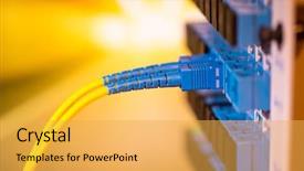  Presentation with information technology - PPT layouts consisting of security operations - optical fibre information technology equipment background and a yellow colored foreground