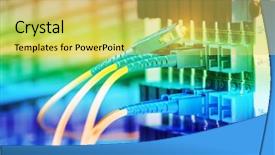  Presentation with information technology - Colorful slide deck enhanced with security operations - optical fibre information technology equipment backdrop and a yellow colored foreground