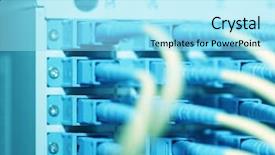  Presentation with information technology - Presentation design enhanced with security operations - optical fibre information technology equipment background and a arctic colored foreground