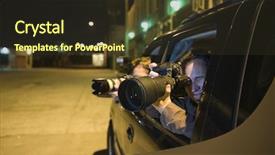  Presentation with lens - Audience pleasing PPT theme consisting of private security - professional photographers with telephoto lens backdrop and a tawny brown colored foreground