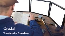  Presentation with novel - PPT theme featuring security reading a novel background and a navy blue colored foreground