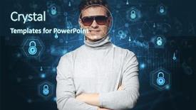  Presentation with facial recognition - Slide deck with security recognition concept with mesh background and a ocean colored foreground