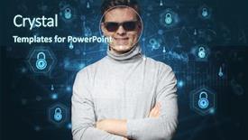  Presentation with facial recognition - Beautiful PPT theme featuring security recognition concept with mesh backdrop and a ocean colored foreground