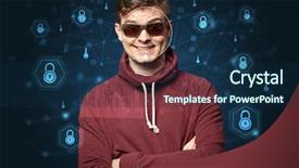  Presentation with facial recognition - Slide deck with security recognition concept with mesh background and a navy blue colored foreground