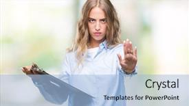  Presentation with defense - Cool new slides with security review - beautiful young blonde business woman backdrop and a  colored foreground