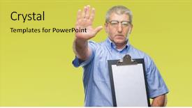  Presentation with inspector - Colorful PPT theme enhanced with security review - handsome senior inspector man holding backdrop and a  colored foreground