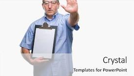  Presentation with inspector - Theme featuring security review - handsome senior inspector man holding background and a  colored foreground