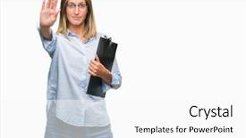  Presentation with inspector - Theme featuring security review - young beautiful inspector business woman background and a white colored foreground