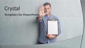 Presentation with grey - Beautiful PPT theme featuring security review - young caucasian man over grey backdrop and a light gray colored foreground