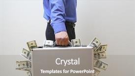  Presentation with people lost money fired businessman - Slide deck with carrying briefcase overflowing with money background and a gray colored foreground