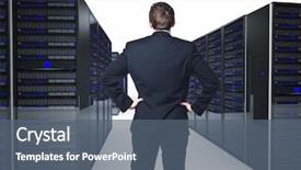 Presentation with server - Beautiful PPT theme featuring security servers - man back view and 3d backdrop and a ocean colored foreground