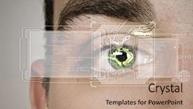  Presentation with security systems - Beautiful PPT theme featuring security systems - close up of male eye backdrop and a coral colored foreground