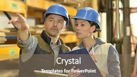  Presentation with warehouse - Colorful slides enhanced with security training - worker with overseer controling stock backdrop and a coral colored foreground