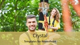  Presentation with garden - Slides having security training - young man in high wire background and a yellow colored foreground