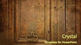  Presentation with old wooden door antique - Presentation theme featuring security village - old-fashioned wooden door grunge textures background and a  colored foreground