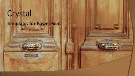  Presentation with wooden - Amazing PPT theme having security village - wooden door grunge textures backdrop and a  colored foreground
