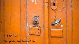  Presentation with wooden - Presentation having security village - wooden door grunge textures background and a  colored foreground