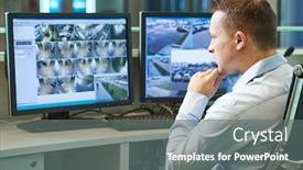  Presentation with video surveillance - Beautiful theme featuring security-worker-during-monitoring-video backdrop and a gray colored foreground
