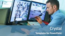  Presentation with video surveillance - Cool new slides with security worker during monitoring video backdrop and a teal colored foreground