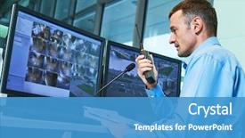  Presentation with video surveillance - Beautiful PPT layouts featuring security worker during monitoring video backdrop and a teal colored foreground