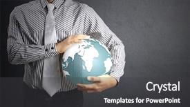  Presentation with cutout paper people standing around globe holding hands - PPT layouts featuring security world - holding a glowing earth globe background and a  colored foreground