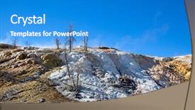  Presentation with hot springs - Amazing PPT theme having sedimentary rocks - mammoth hot springs backdrop and a teal colored foreground