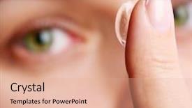  Presentation with lens - Slide set featuring see clearly - human eye with corrective lens background and a  colored foreground