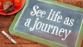  Presentation with inspiration - Presentation with see life as journey - inspiration phrase on a slate blackboard with chalk and cup of tea background and a red colored foreground