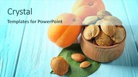  Presentation with wooden - PPT theme with seed bitterness - apricots with kernels on wooden background and a  colored foreground