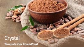  Presentation with cocoa seed - Colorful PPT theme enhanced with seed bitterness - cocoa powder and cocoa beans backdrop and a coral colored foreground