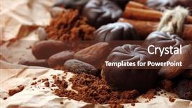  Presentation with coffee and sweet chocolate brownies - PPT theme featuring seed bitterness - composition of chocolate sweets cocoa background and a  colored foreground