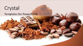  Presentation with white chocolate - PPT theme consisting of seed bitterness - composition of chocolate sweets cocoa background and a coral colored foreground