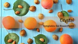  Presentation with wooden - Theme featuring seed bitterness - composition with apricots and kernels background and a  colored foreground