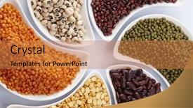  Presentation with beans legumes - PPT theme having seed black soybean - different legumes - lentils beans background and a coral colored foreground