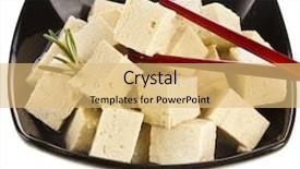  Presentation with white plate - Presentation theme featuring seed black soybean - tofu cubes on plate isolated background and a yellow colored foreground