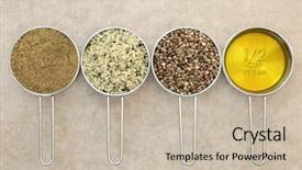  Presentation with seed oil - Amazing PPT theme having seed dried seeds and oil backdrop and a soft green colored foreground