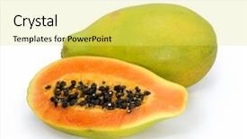  Presentation with papaya - Cool new slides with seed fruitt - papaya isolated on white background backdrop and a  colored foreground