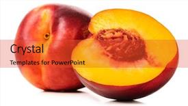  Presentation with ripe golden potato on white - Slide set with seed fruitt - ripe peaches isolated on white background and a  colored foreground