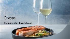  Presentation with salmon - Audience pleasing presentation design consisting of seed potato - plate with delicious salmon steak backdrop and a light blue colored foreground
