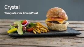  Presentation with burger fries - Slide deck consisting of seed potato - salad with french fries background and a  colored foreground