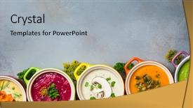  Presentation with healthy soup - Amazing slide deck having seed potato - variety of colorful vegetables cream backdrop and a light gray colored foreground
