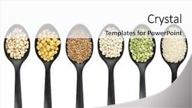  Presentation with rice seed - Beautiful presentation theme featuring seed rice - misc legumes types over spoons backdrop and a white colored foreground