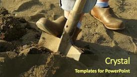  Presentation with soil shovel in the garden - Theme enhanced with seedbed - digging soil with shovel background and a tawny brown colored foreground