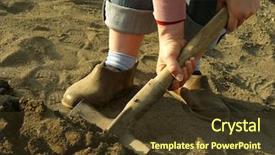  Presentation with soil - Audience pleasing PPT layouts consisting of seedbed - digging soil with shovel backdrop and a tawny brown colored foreground