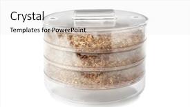  Presentation with white torn paper on gray - Theme with seedbed - sprouter with wheat grass seeds background and a white colored foreground